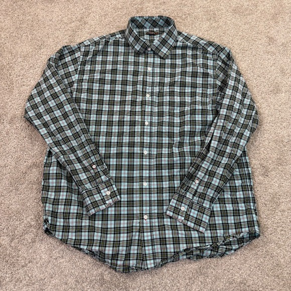 J.McLaughlin Mens L Plaid Button Down Shirt Blue Black Red Cotton Casual Preppy - Picture 3 of 9